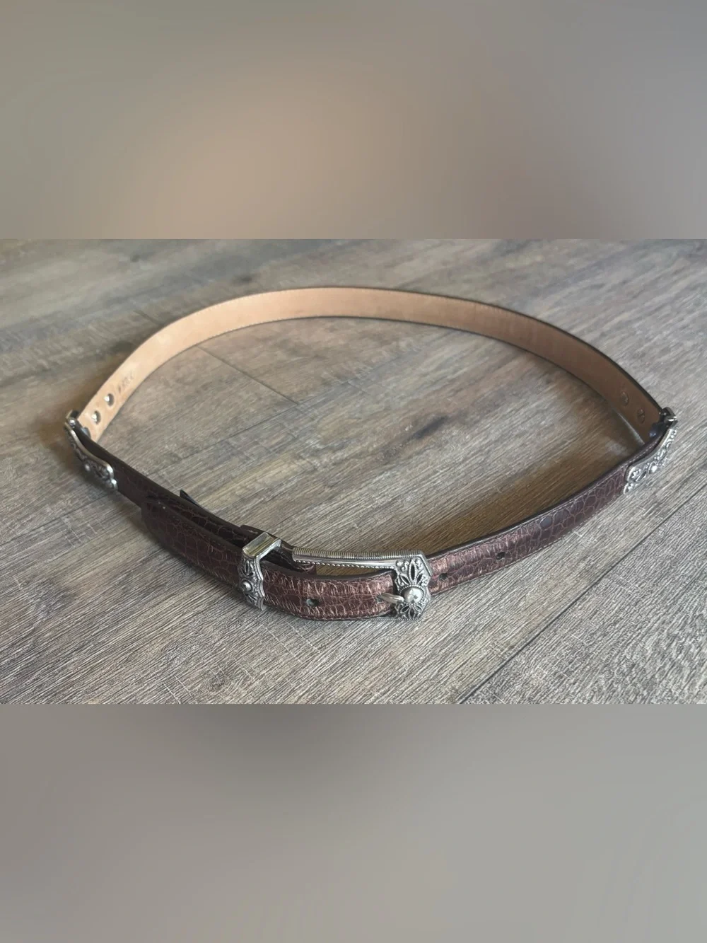 Brighton women’s size 34 western filigree buckle and hinges croc embossed belt